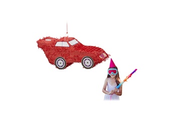 Article et décoration de fête Relaxdays Pinata voiture auto à suspendre pour enfants à remplir anniversaire décoration hxlxp: 24 x 52 x 18 cm, rouge