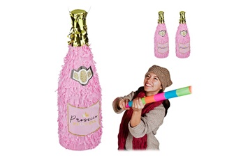 Article et décoration de fête Relaxdays 3x pinatas anniversaire, bouteille de champagne à suspendre, princesse, à remplir, jeu de fête, rose-doré