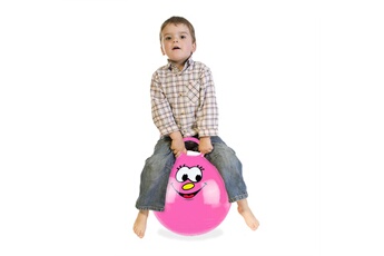 Ballon enfant Relaxdays Ballon sauteur enfants, avec visage, poignée, diamètre 45 cm, intérieur et extérieur, jusqu'à 150 kg, rose