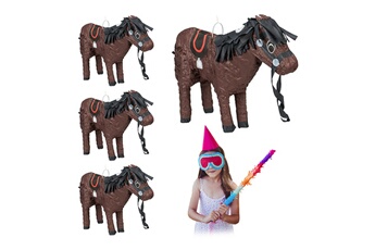 Article et décoration de fête Relaxdays Pinata cheval, en lot de 4, pour enfants, à remplir soi-même, anniversaire, scolarisation, poney, marron