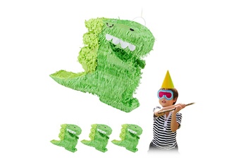 Article et décoration de fête Relaxdays 4x pinatas dinosaure, à suspendre, pour enfants, filles & garçons, anniversaire, à remplir, déco, vert