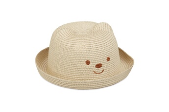 Accessoire de déguisement Relaxdays Chapeau de paille pour enfants, taille 52, avec visage d'ours, 2 - 4 ans, filles & garçons, rond, nature