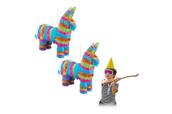 Article et décoration de fête Relaxdays 2x piñatas âne, à remplir, anniversaire, enterrement de vie de garçon/fille, scolarisation, à suspendre, coloré