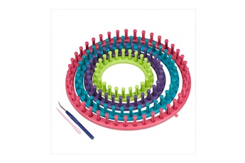 Couture crochet et tricot Relaxdays Tricotin circulaire, 4 anneaux à tricoter, avec notice, pour débutants, ø 28cm, 24cm, 19cm, 14cm, multicolore