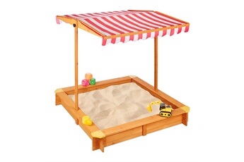 Bac à sable Relaxdays Bac à sable avec toit réglable, hxlxp: 117x117x117 cm, jeu extérieur, enfants textile sol, bois sapin,naturel