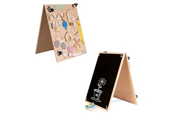Autre jeux éducatifs et électroniques 3toysm Leo tableau d'activité sensoriel montessori busy board en bois autoportant double face naturel ferme 50 cm