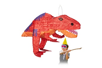 Article et décoration de fête Relaxdays Pinata à suspendre dinosaure t-rex, pour enfants, à remplir anniversaire jeux décoration papier, rouge