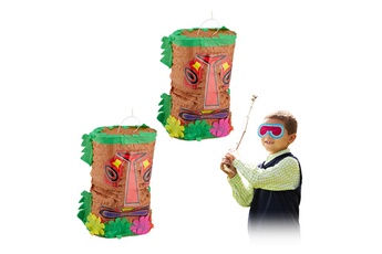 Article et décoration de fête Relaxdays Piñata tiki, en lot de 2, grand, à remplir pour un anniversaire, à suspendre, amusant pour petits & grands, multicolore