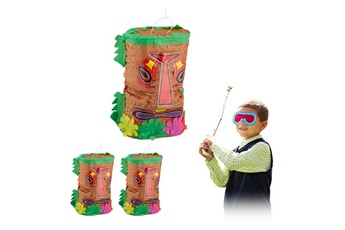 Article et décoration de fête Relaxdays Piñata tiki, en lot de 3, grand, à remplir pour un anniversaire, à suspendre, amusant pour petits & grands, multicolore