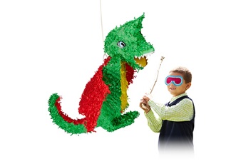 Article et décoration de fête Relaxdays Pinata à suspendre dragon coloré pour enfants à remplir anniversaire jeux décoration , vert jaune rouge