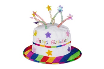 Accessoire de déguisement Relaxdays Chapeau-gâteau happy birthday, couvre-chef avec bougies, bonnet d'anniversaire, blanc & coloré