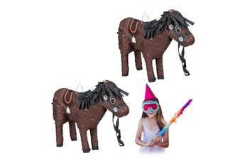 Article et décoration de fête Relaxdays Pinata cheval, en lot de 2, pour enfants, à remplir soi-même, anniversaire, scolarisation, poney, marron