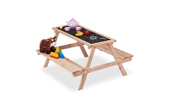 Autres jeux d'éveil Relaxdays Table de jeu pour enfants, en bois, avec ardoise, d'extérieur, hlp: 51x90x87 cm, table à dessin, naturel/noir