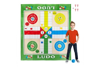 Jeux classiques Relaxdays Ludo tapis, xxl, grand tapis de jeu comprenant 16 pions, 2 dés, 4 sardines, jardin, 160x180 cm, coloré