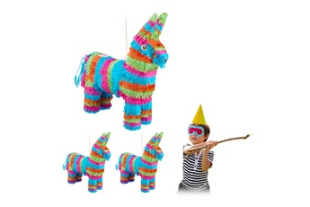 Article et décoration de fête Relaxdays 3x piñatas âne, à remplir, anniversaire, enterrement de vie de garçon/fille, scolarisation, à suspendre, coloré