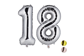 Article et décoration de fête Relaxdays Ballons chiffre numéro 18 gonflables anniversaire décoration géant mariage fête 85-100 cm, argent