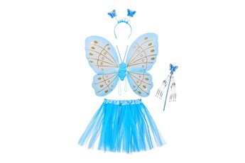 Accessoire de déguisement Relaxdays Costume de fée pour enfants, ailes de fée, baguette magique, jupe et serre-tête, paillettes, couleur bleue