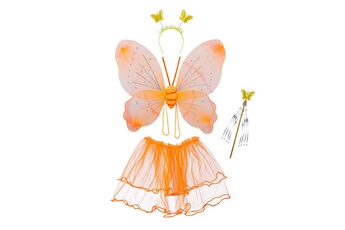Accessoire de déguisement Relaxdays Costume de fée pour enfants, ailes de fée, baguette magique, jupe et serre-tête, paillettes, couleurs orange