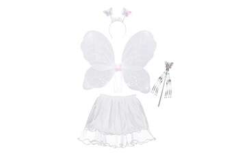 Accessoire de déguisement Relaxdays Costume de fée pour enfants, ailes de fée, baguette magique, jupe et serre-tête, paillettes, couleur blanche