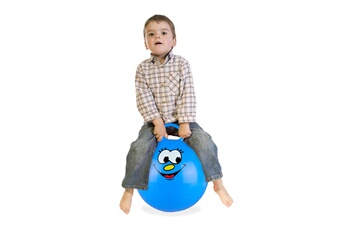 Ballon enfant Relaxdays Ballon sauteur enfants, avec visage, poignée, diamètre 45 cm, intérieur et extérieur, jusqu'à 150 kg, bleu