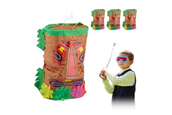 Article et décoration de fête Relaxdays Piñata tiki, en lot de 4, grand, à remplir pour un anniversaire, à suspendre, amusant pour petits & grands, multicolore