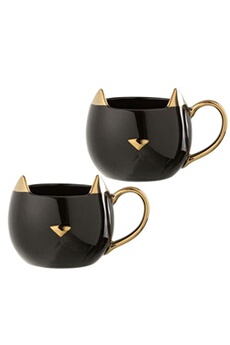 tasse et mugs jolipa set de 2 mugs chats en porcelaine noire et or 40 cl