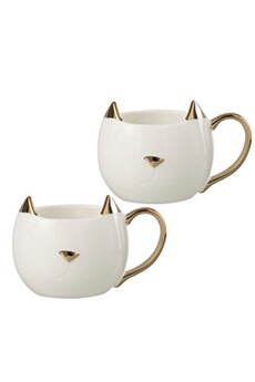 tasse et mugs jolipa set de 2 mugs chats en porcelaine blanche et or 40 cl