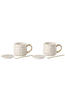 tasse et mugs jolipa set de 2 tasses et cuillères amélie 32 cl - blanc et or