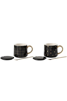 tasse et mugs jolipa set de 2 tasses et cuillères amélie 32 cl - noir et or