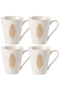 tasse et mugs jolipa coffret de 4 mugs plumes en porcelaine blanche