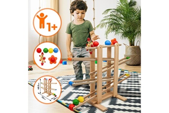 Autres jeux créatifs Infantastic Circuit de billes en bois - avec 4 boules multicolores et 2 jouets roulants, pour enfants de 1 an et plus