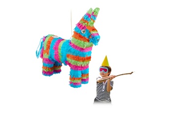 Article et décoration de fête Relaxdays Piñata âne, à remplir, anniversaire, enterrement de vie de garçon/fille, scolarisation, à suspendre, coloré