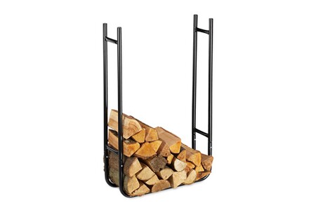 Porte-bûches Relaxdays Étagère bois de cheminée, étroite, en métal, entreposage bûches, 90x60x20cm, pour intérieur/extérieur, noir