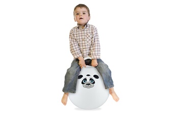 Ballon enfant Relaxdays Ballon sauteur enfants, motif panda, poignée, diamètre 45 cm, intérieur et extérieur, jusqu'à 150 kg, blanc