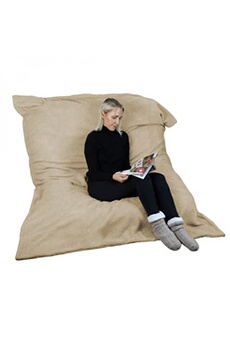 pouf vivezen pouf géant xxl, fauteuil d'intérieur déhoussable - 150 x 180 cm - sherpa - beige -