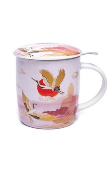 tasse et mugs phoenix import mug en porcelaine avec infuseur en métal moment zen - hauteur 9.5 cm