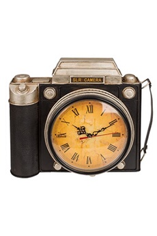 boite de rangement out of the blue boîte à clefs appareil photo avec horloge noire vintage - hauteur 23 cm x largeur 29 cm x profondeur 8.5 cm