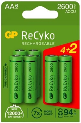 GP : 6 piles AA rechargeables LR6 2600 mAh