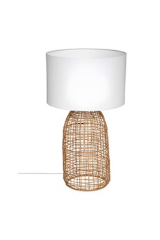 lampe à poser pegane lampe à poser en rotin coloris naturel et polyester blanc - diametre 32 x hauteur 55 cm--