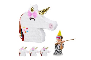 Article et décoration de fête Relaxdays Pinata en forme de licorne, lot 4, à suspendre, pour enfants, remplir, anniversaire jeux décoration, blanc