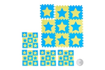 Tapis pour enfant Relaxdays Tapis de jeu, étoiles, 45 pièces de puzzle, enfants & bébés, mousse eva, sans polluants, 91 x 91 cm, bleu-jaune