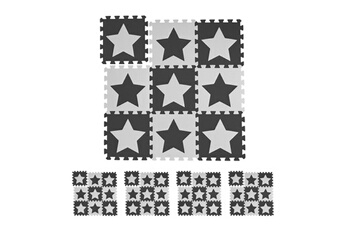 Tapis pour enfant Relaxdays Tapis de jeu, étoiles, 45 pièces de puzzle, enfants & bébés, mousse eva, sans polluants, 91 x 91 cm, blanc-gris