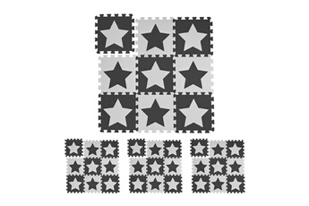 Tapis pour enfant Relaxdays Tapis de jeu, étoiles, 36 pièces de puzzle, enfants & bébés, mousse eva, sans polluants, 91 x 91 cm, blanc-gris