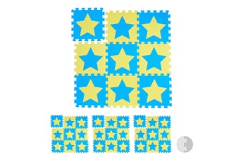 Tapis pour enfant Relaxdays Tapis de jeu, étoiles, 36 pièces de puzzle, enfants & bébés, mousse eva, sans polluants, 91 x 91 cm, bleu-jaune