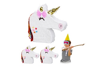 Article et décoration de fête Relaxdays Pinata en forme de licorne, lot 3, à suspendre, pour enfants, remplir, anniversaire jeux décoration, blanc
