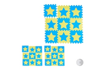 Tapis pour enfant Relaxdays Tapis de jeu, étoiles, 27 pièces de puzzle, enfants & bébés, mousse eva, sans polluants, 91 x 91 cm, bleu-jaune