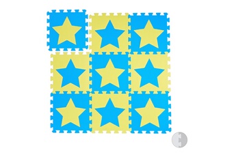 Tapis pour enfant Relaxdays Tapis de jeu, étoiles, 9 pièces de puzzle, enfants & bébés, mousse eva, sans polluants, 91 x 91 cm, bleu-jaune