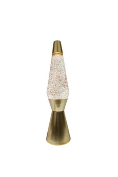 lampe à poser fisura lampe à lave à poser bullet avec base en or mat, liquide transparent et lave scintillante dorée