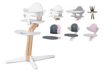 Chaises hautes et réhausseurs bébé Nomi Chaise haute nomi ensemble idéal à partir de 6 mois - basic chêne blanc huilé et chaise blanc, coussin rose/gris