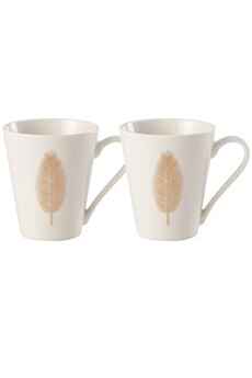 tasse et mugs jolipa lot de 2 mugs plumes en porcelaine blanche